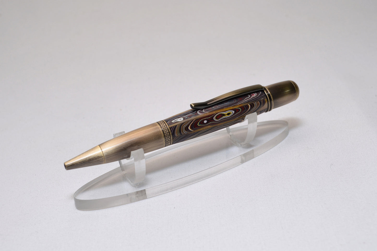 Handcrafted Twist Pen Made With Fordite From The Corvette Factory in Antique Brass Finish