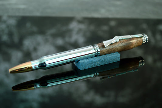 North Georgia Walnut Handcrafted Chrome Bullet Twist Pen with Velvet Gift Bag