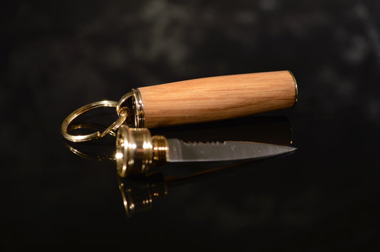 Whiskey Barrel Oak Key Ring and Knife Combo