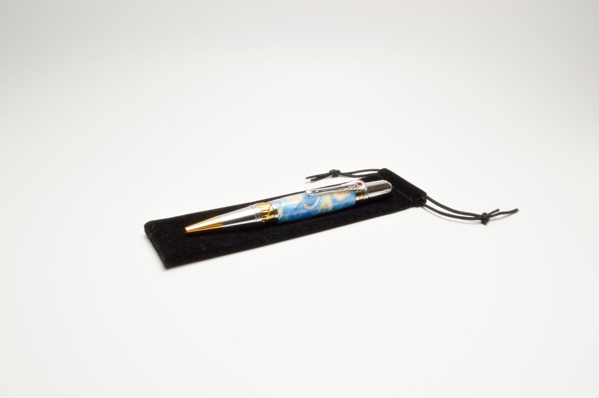 Pistachio Shell and Acrylic Art Deco Twist Pen in Gold and Chrome Finish