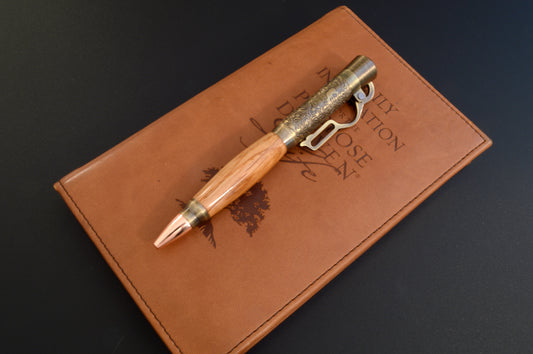 Whiskey Barrel Lever Action Bullet Pen in Antique Brass Finish