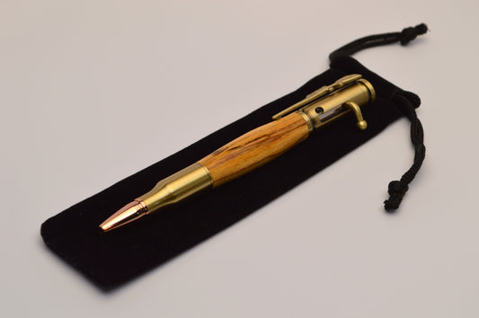 Bolt Action Spalted Pecan Bullet Pen in Antique Brass Finish