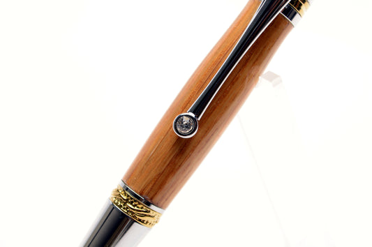 Whiskey Barrel Majestic Squire Twist Pen in Gold Titanium and Chrome Finish with Swarovski Crystal. Includes Velvet Bag