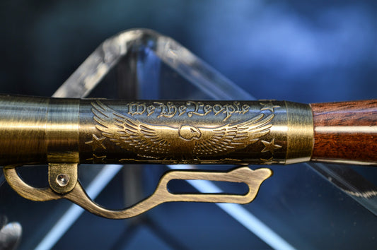 North Georgia Walnut "American Pride" Lever Action Bullet Pen in Antique Brass Finish with Velvet Pouch