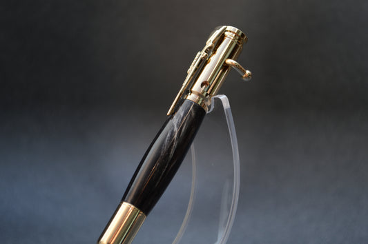 Indian River Buffalo Horn Bolt Action Bullet Pen in Gold Finish with Velvet Pouch