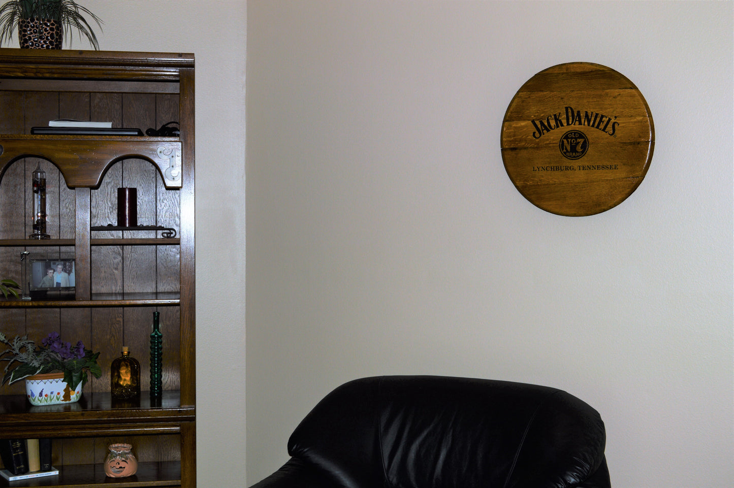 Laser Engraved Whiskey Barrel Head Wall Hanging, Wall Art From A Used Jack Daniels Oak Whiskey Barrel