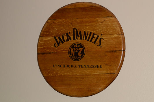 Laser Engraved Whiskey Barrel Head Wall Hanging, Wall Art From A Used Jack Daniels Oak Whiskey Barrel