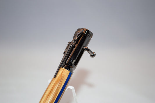 Thin Blue Line Bolt Action Bullet Pen in Oak With a Gunmetal Finish