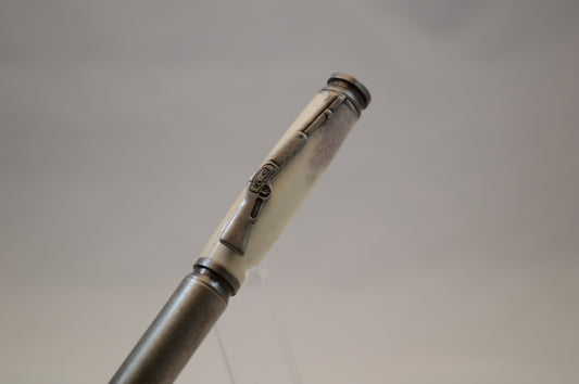 Deer Antler Bullet Cartridge Twist Pen in Antique Silver Finish with Velvet Gift Bag