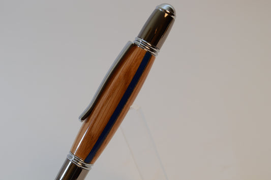 Thin Blue Line Twist Pen in Oak With a Chrome and Gunmetal Finish