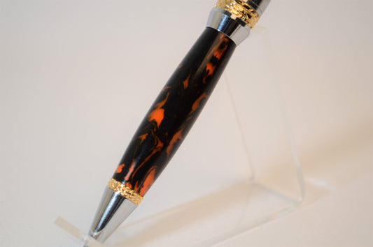 Handcrafted Motorcycle Pen Made with Black and Orange Acrylic.