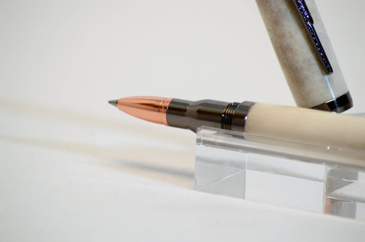 Over and Under Rollerball Bullet Pen Handcrafted with Deer Antler in Gunmetal Finish