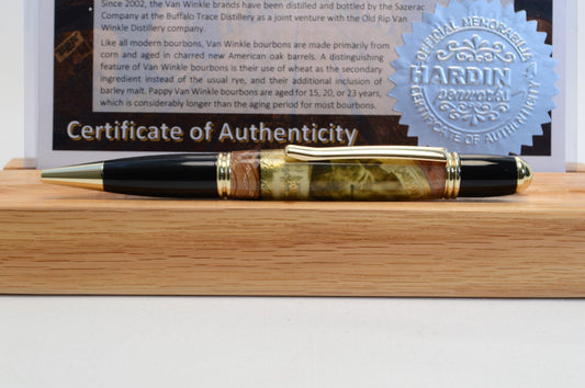 Handcrafted Pappy Van Winkle Barrel Wood and Pappy Van Winkle Cigar Label Twist Pen