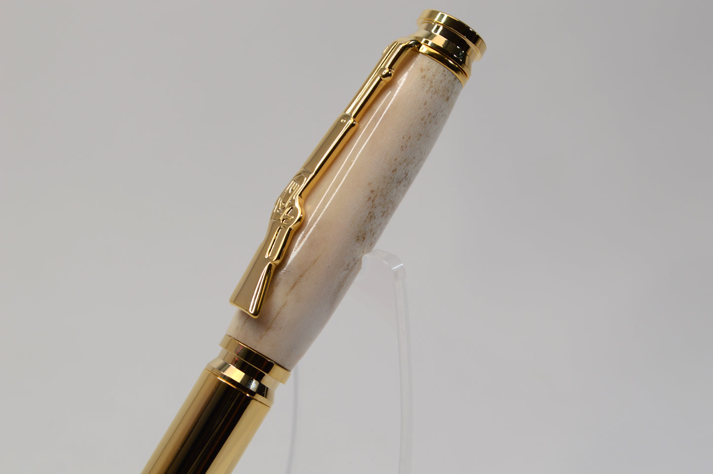 Deer Antler Bullet Cartridge Twist Pen in Gold Finish with Velvet Gift Bag