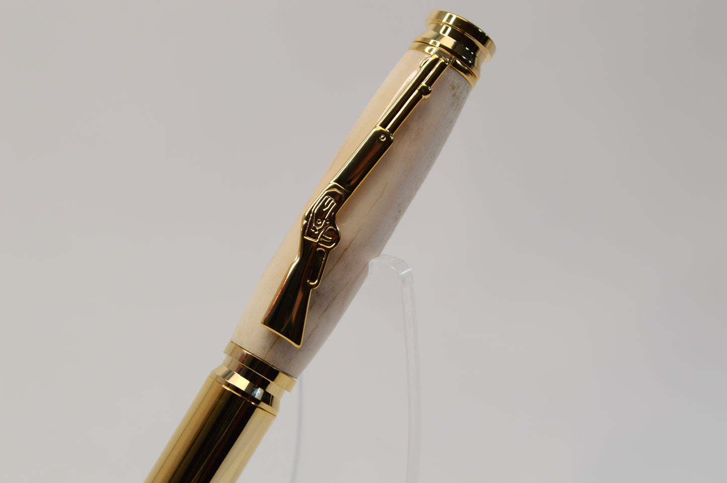 Deer Antler Bullet Cartridge Twist Pen in Gold Finish with Velvet Gift Bag