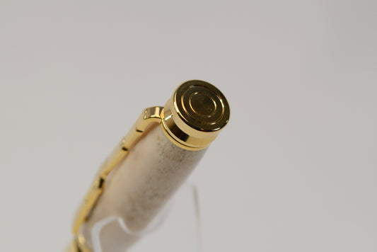 Deer Antler Bullet Cartridge Twist Pen in Gold Finish with Velvet Gift Bag