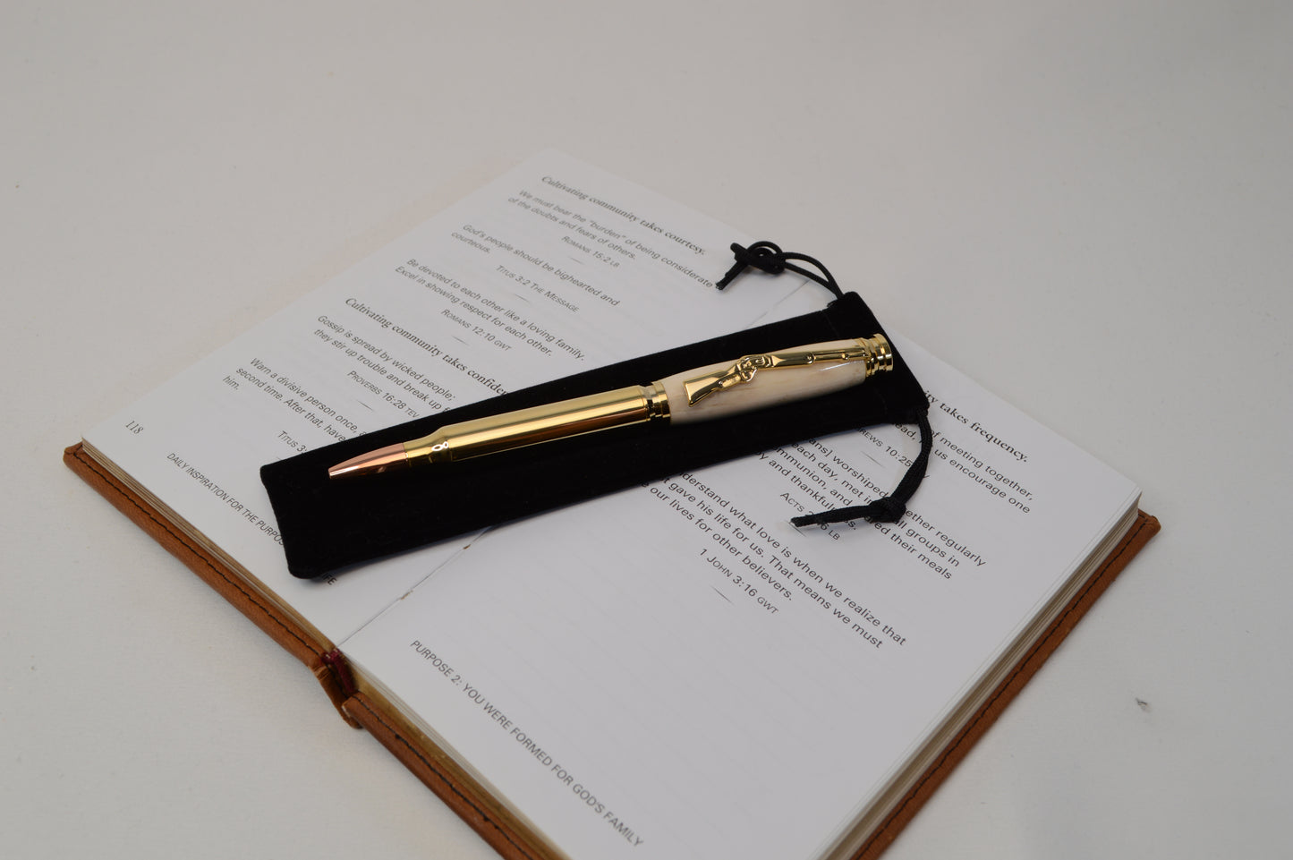 Deer Antler Bullet Cartridge Twist Pen in Gold Finish with Velvet Gift Bag
