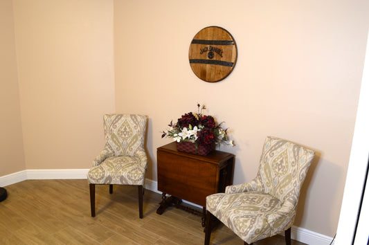 Whiskey Barrel Head Wall Hanging, Wall Art From A Used Jack Daniels Oak Whiskey Barrel