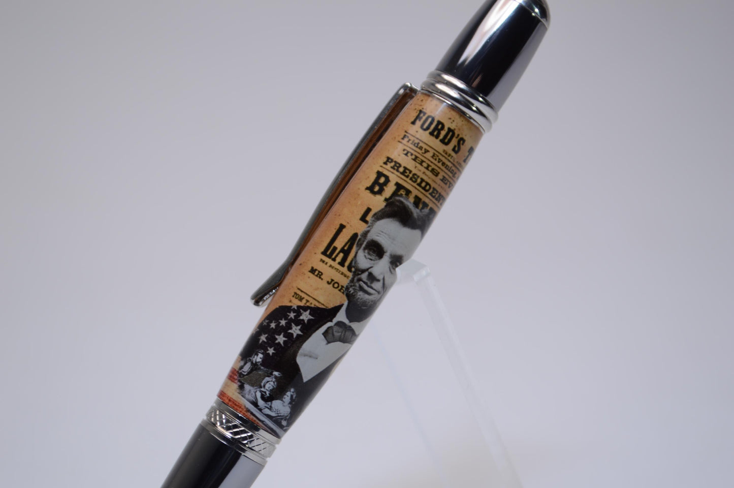 Handcrafted President Abraham Lincoln - Ford Theater Twist Pen in Platinum and Black Titanium