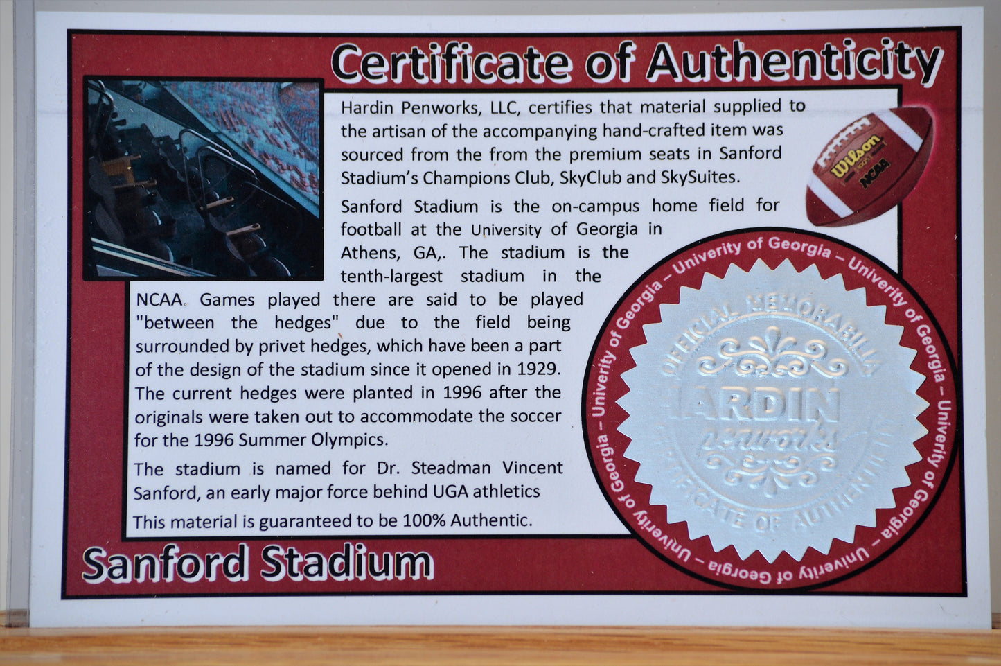 Handcrafted Pen Made From University of Georgia Sanford Stadium Plastic Stadium Seats