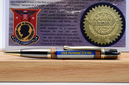 Handcrafted Twist Pen Made From Cast Acrylic and Wood From the Aircraft Carrier USS Forrestal