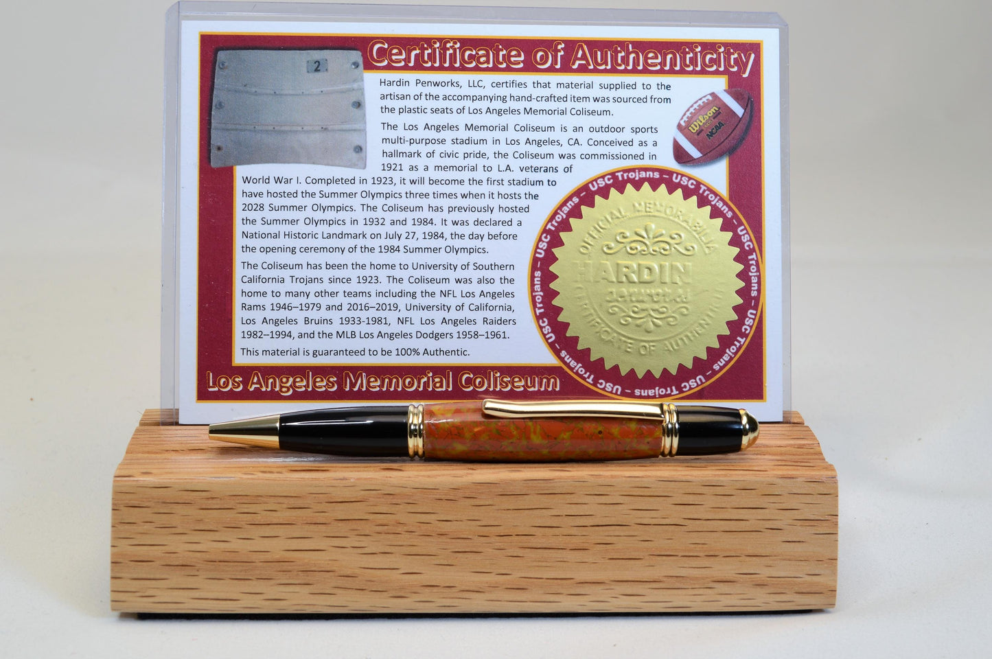 Handcrafted Pen Made From The Plastic Seats of LA Coliseum - USC