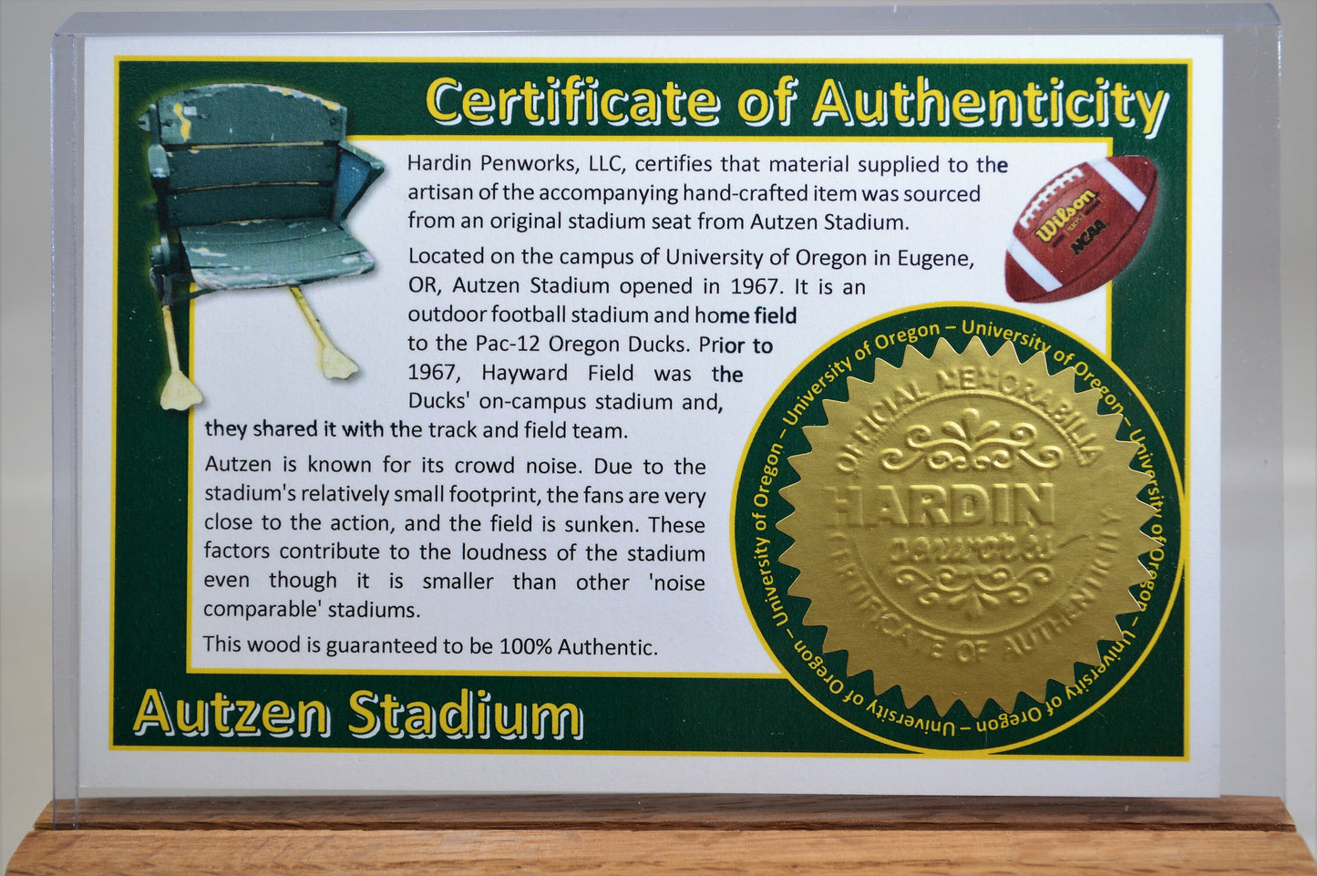 Handcrafted Pen Made From University of Oregon Autzen Stadium Wooden Stadium Seats