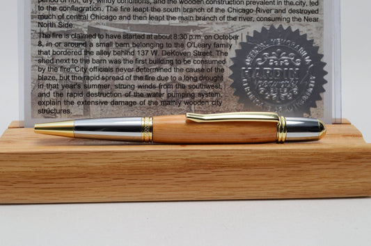 Handcrafted Great Chicago Fire Twist Pen in Gold Titanium and Chrome