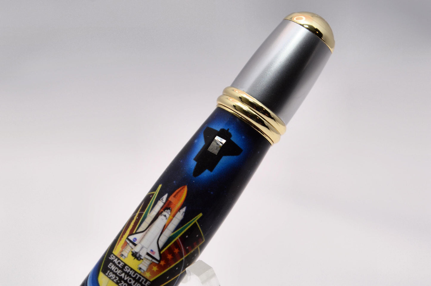 Handcrafted Space Shuttle Endeavour Classic Twist Pen in Gold and Satin Chrome Finish