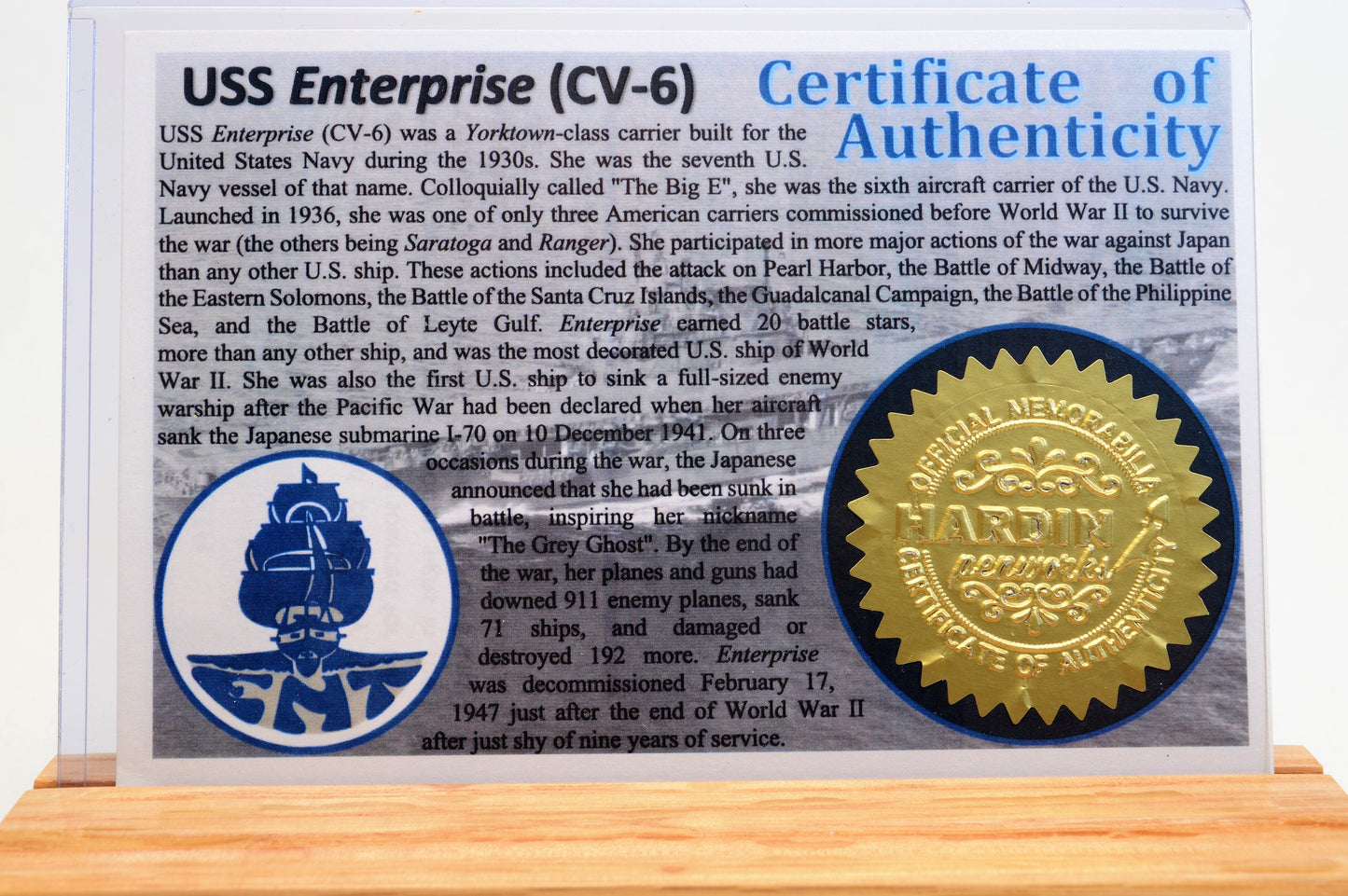 Handcrafted USS Enterprise CV-6 Twist Pen