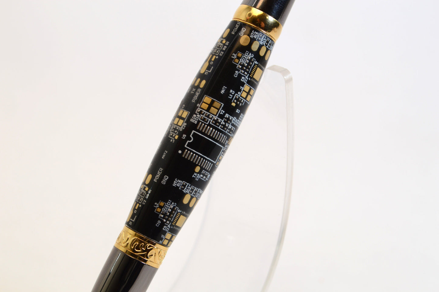 Unique Circuit Board Acrylic Twist Pen - Gold Titanium and Black Titanium Finish, Elegant Design