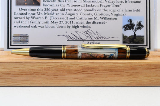 Handcrafted Stonewall Jackson Prayer Tree Twist Pen in Antique Brass and Black Chrome