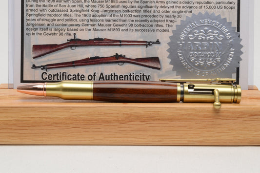 Handcrafted M1903 Springfield Rifle Stock Bolt Action Bullet Pen in Antique Brass Finish