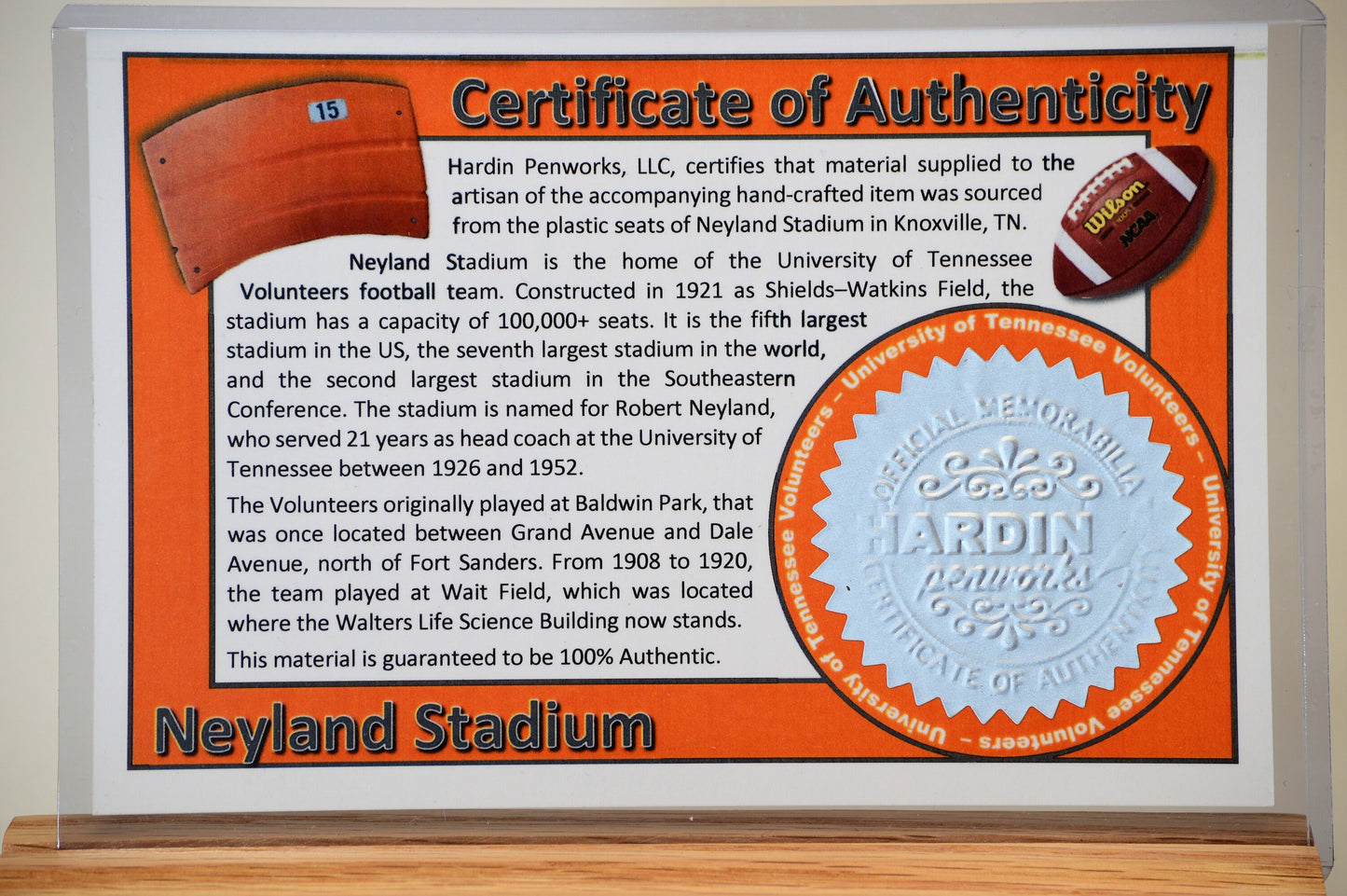 Handcrafted Pen Made from University of Tennessee Neyland Stadium Plastic Stadium Seats