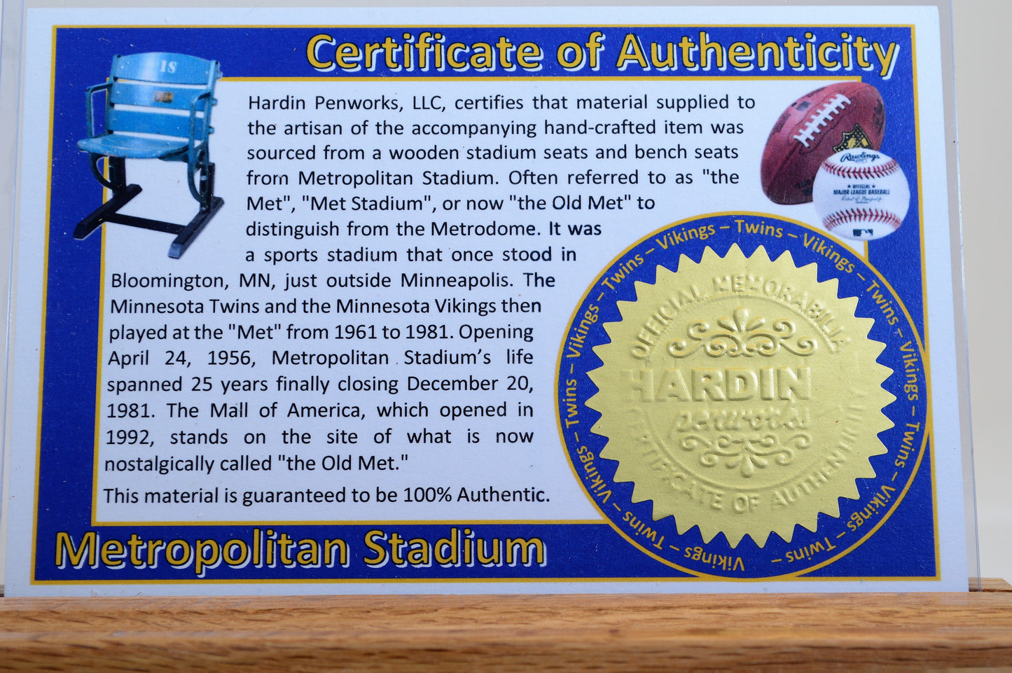 Handcrafted Pen Made From Minnesota Twins and Minnesota Vikings Metropolitan Stadium Wooden Stadium Seats