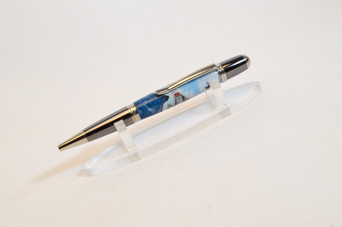 Handcrafted F-18 Super Hornet Twist Pen Featuring a Piece of Genuine F-18 Tire in Cast in Acrylic