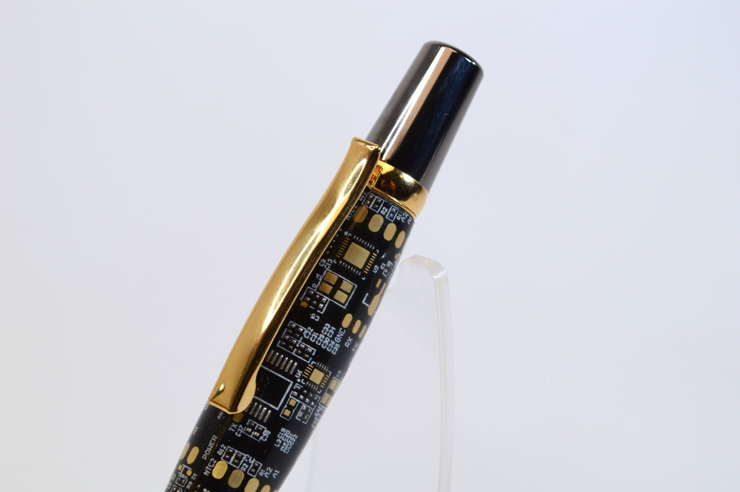 Unique Circuit Board Acrylic Twist Pen - Gold Titanium and Black Titanium Finish, Elegant Design