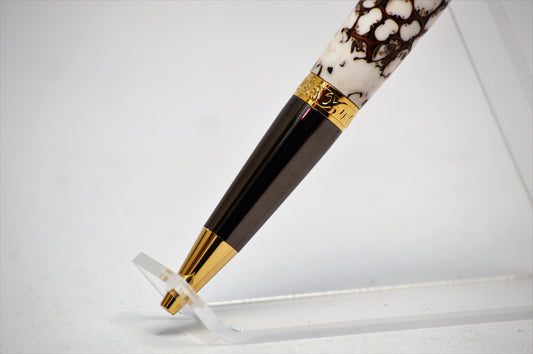 Unique Classic Twist Pen in Two Tone Copper with Handcrafted Acrylic and Sweet Gum Ball Body.