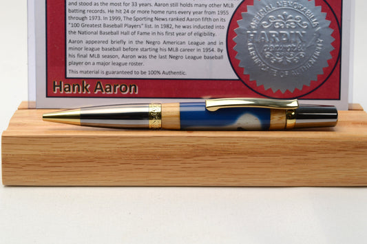 Handcrafted Pen Made With A Hank Aaron Game Used Jersey Swatch & Fulton County Stadium Seat Wood