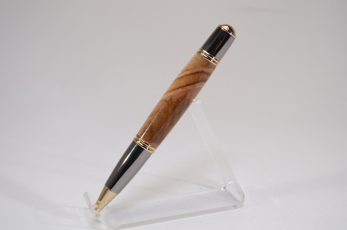 Handcrafted Spalted Maple Twist Pen with Gold and Gunmetal Finish