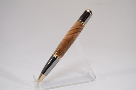 Handcrafted Spalted Maple Twist Pen with Gold and Gunmetal Finish