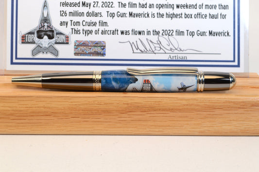 Handcrafted F-18 Super Hornet Twist Pen Featuring a Piece of Genuine F-18 Tire in Cast in Acrylic