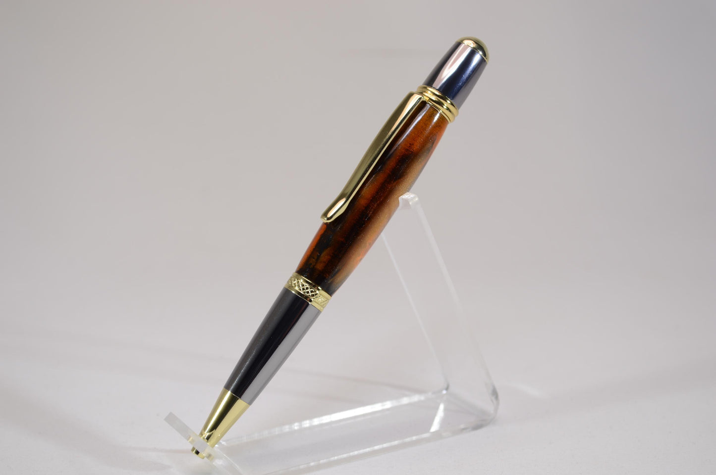 Elegant Handcrafted Twist Pen in Striking Gold and Brown Acrylic with Gold and Chrome Finish