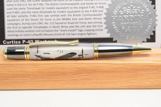 Handcrafted Pen Made With A Small Piece of P40 Warhawk Aluminum Skin Cast in Acrylic