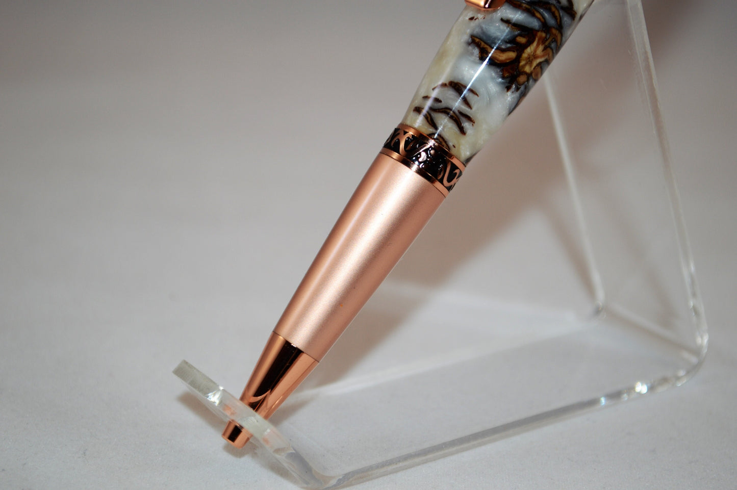 Unique Classic Twist Pen in Two Tone Copper with Handcrafted Acrylic and Mini Pine Cone Body.