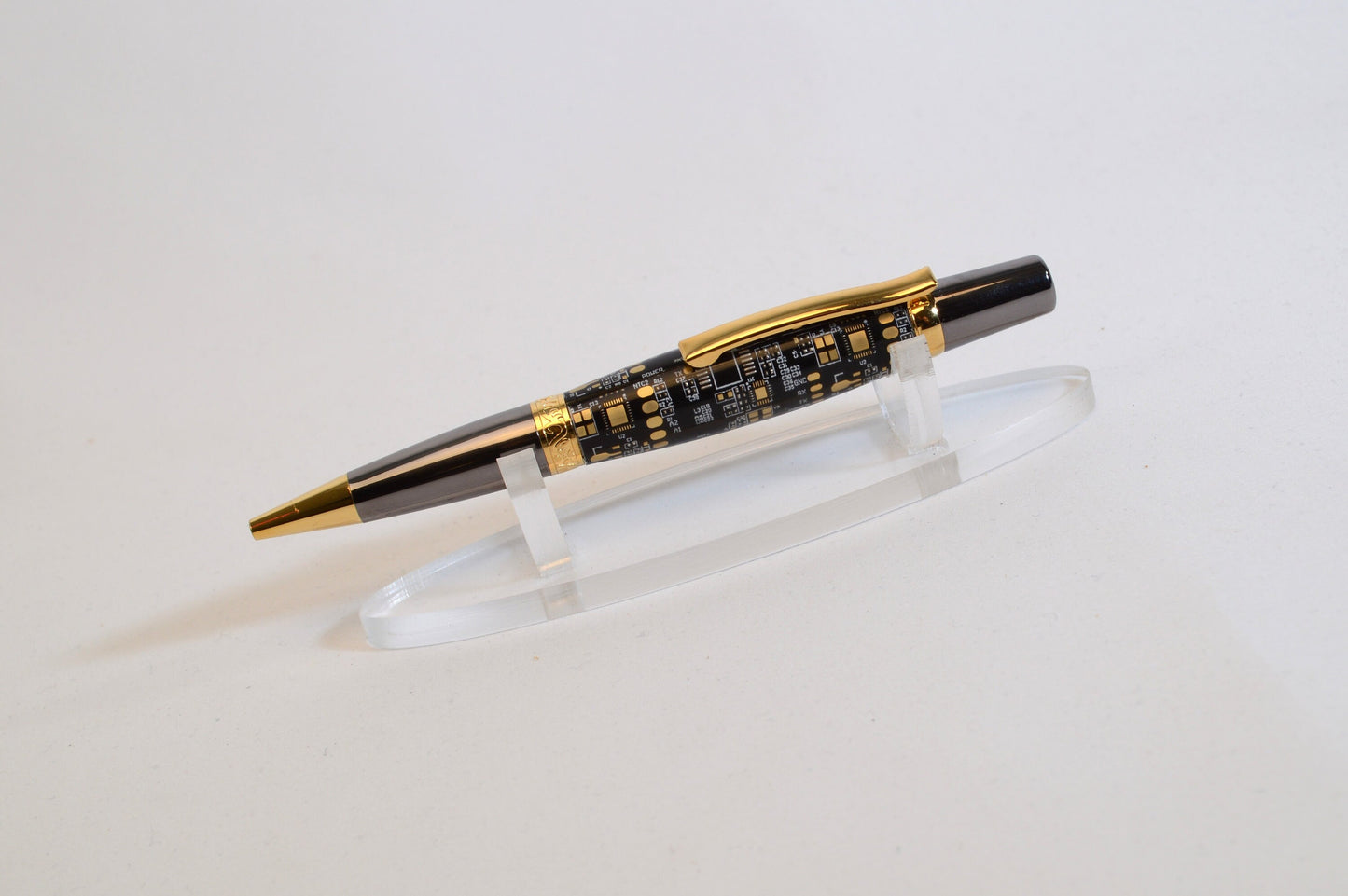 Unique Circuit Board Acrylic Twist Pen - Gold Titanium and Black Titanium Finish, Elegant Design