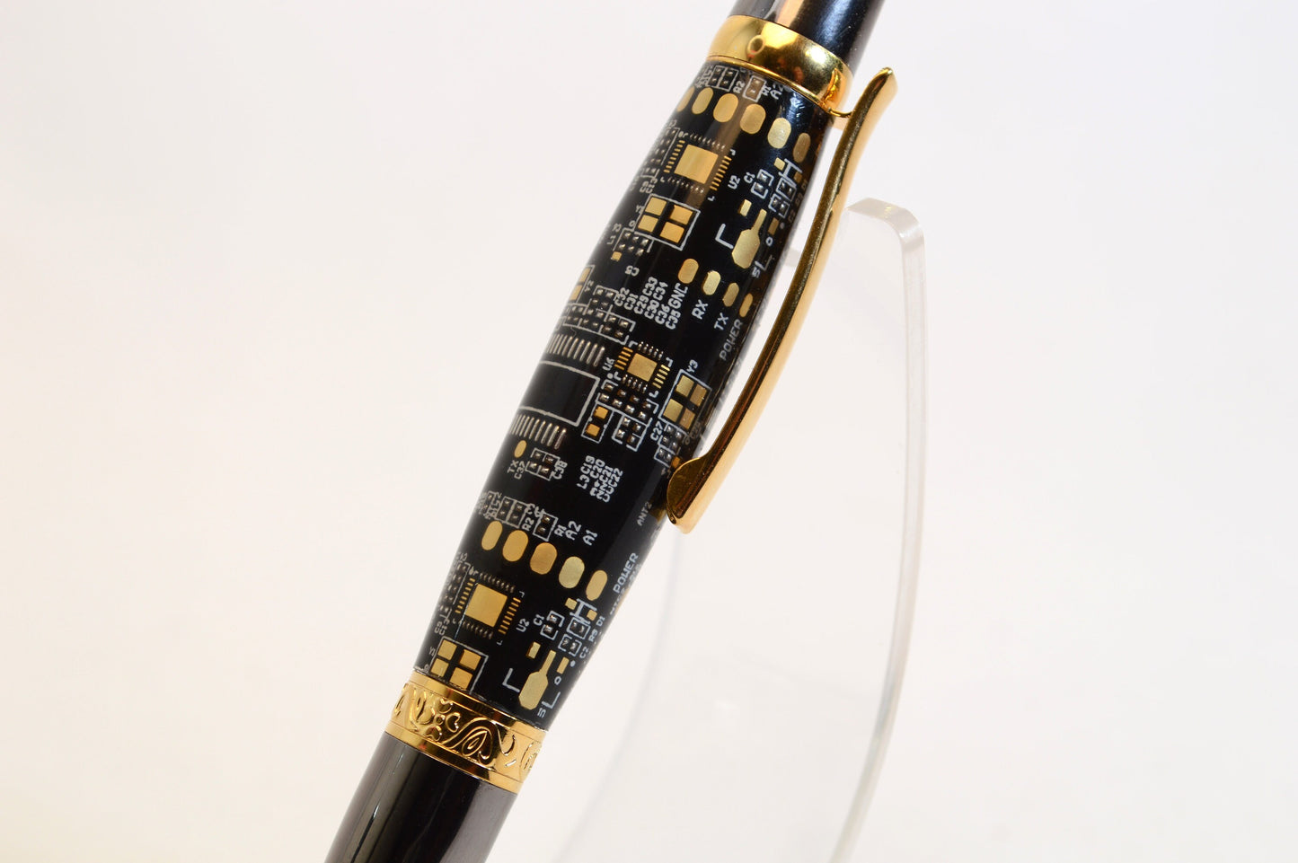 Unique Circuit Board Acrylic Twist Pen - Gold Titanium and Black Titanium Finish, Elegant Design