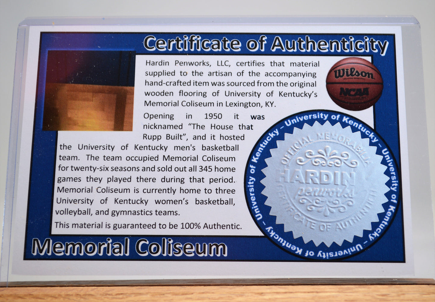 Handcrafted Pen Made From Univ. of Kentucky Memorial Coliseum Wooden Basketball Floor