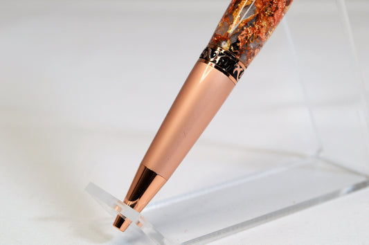 Elegant Two-Tone Copper Twist Pen with Copper, Gold, & Black Gilding Cast in Clear Acrylic