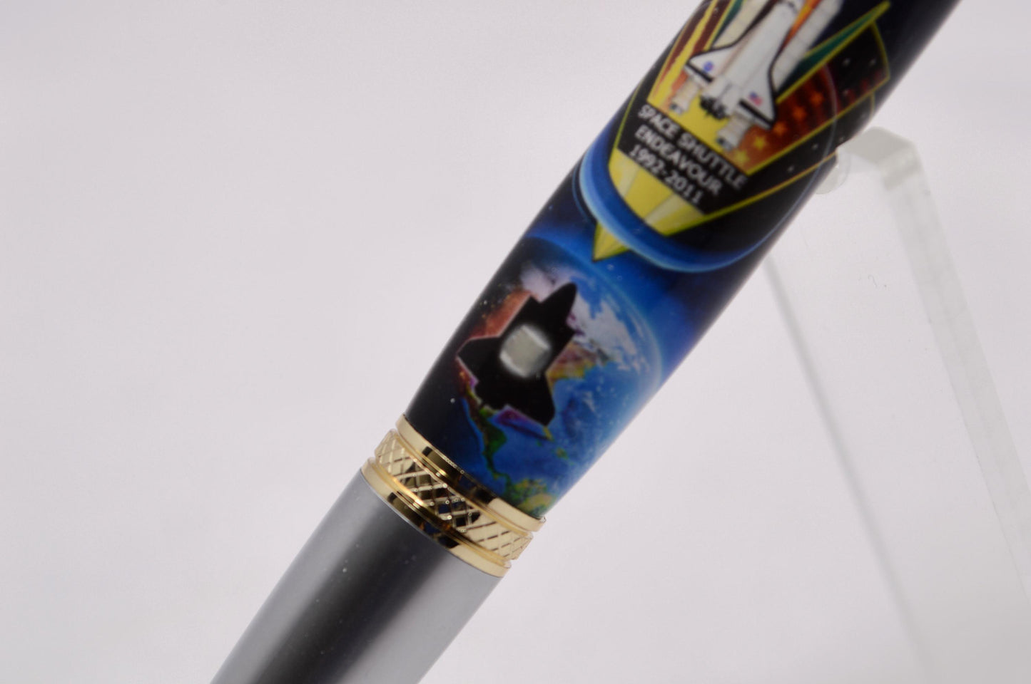 Handcrafted Space Shuttle Endeavour Classic Twist Pen in Gold and Satin Chrome Finish